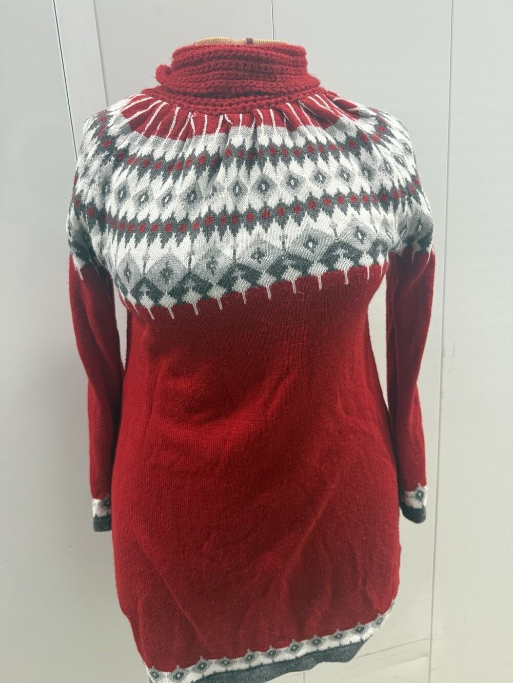 Fobya Knitwear Designer Poland Long Knit Sweater Dress Red